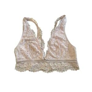 Victoria's Secret Bralette Womens Medium Light Pink Lace Racerback Floral Lined